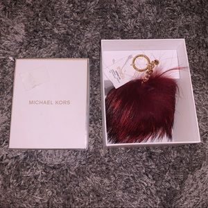 MICHAEL KORS Burgundy and Gold Fur Key Chain